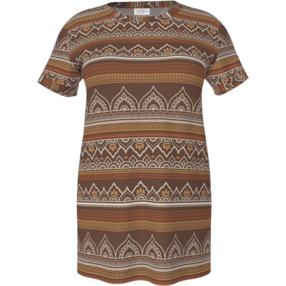 LuLaRoe Cream and Brown Tunic Short Sleeve Top